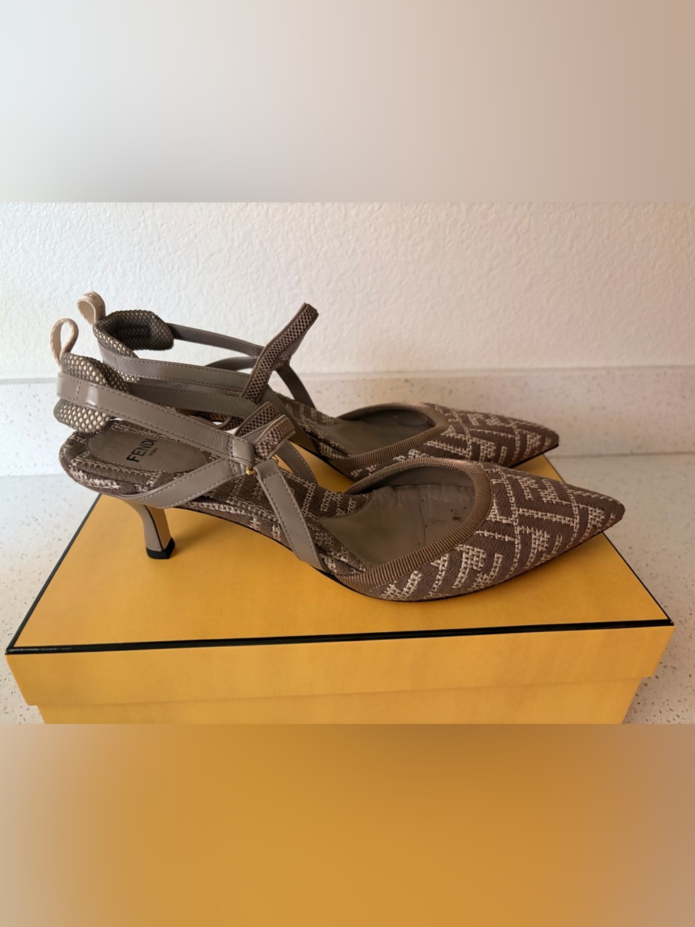 Fendi Colibri Taupe Monogram Pointed Slingback Heels - Picture 5 of 16